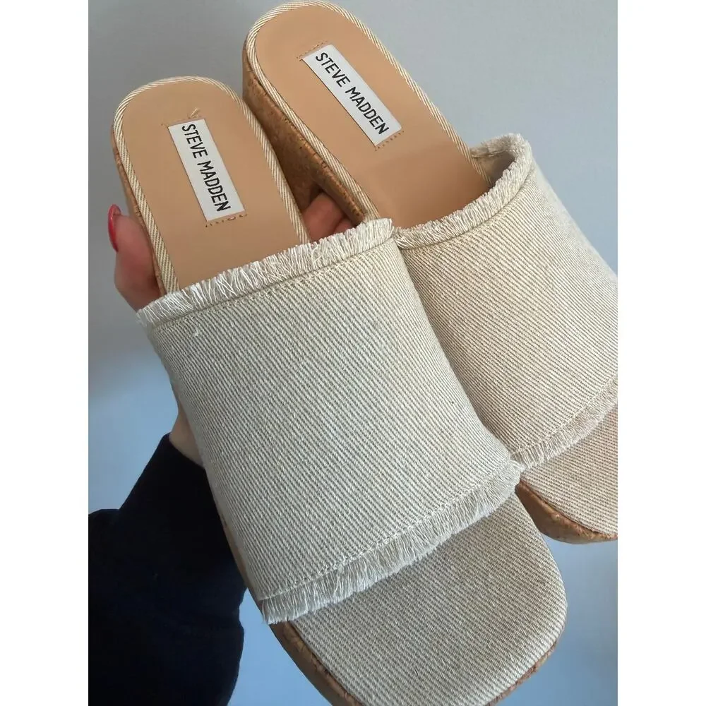 Steve Madden Canary Fabric Platform Sandals Heels Cork size 9.5